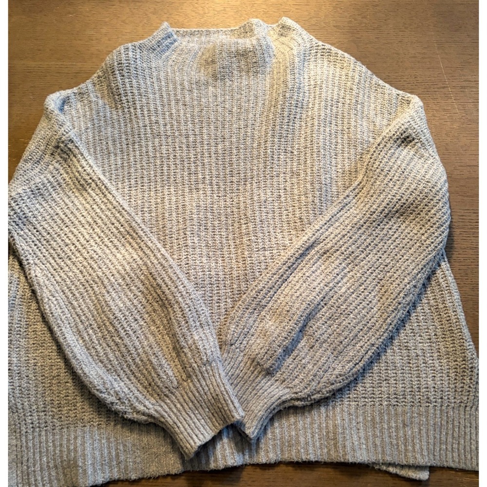 Rachel Zoe Womens Light Blue Grey Mock Neck Balloon Sleeve Chunky Knit Sweater L - Picture 4 of 13